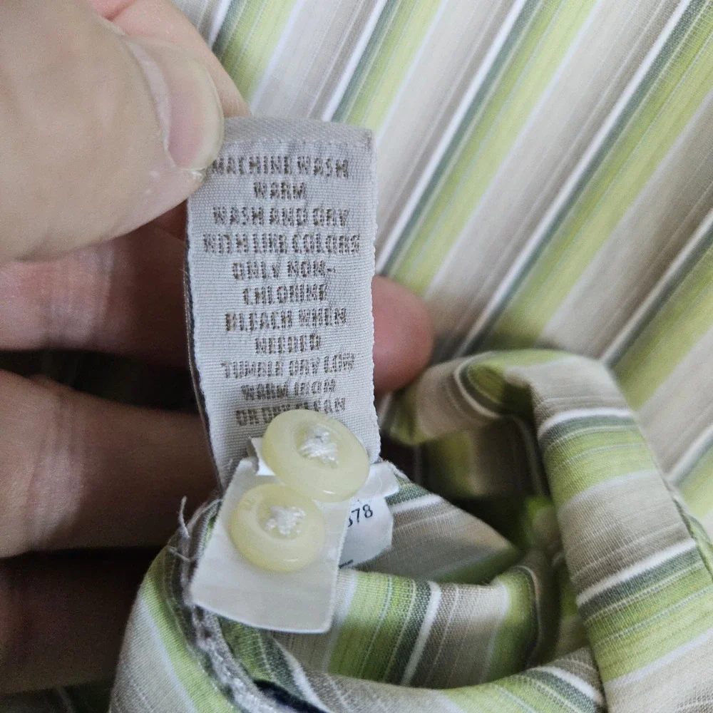 Banana Republic‎ Men's Green/Beige Striped Dress Shirt Size L Classic Fit Preppy